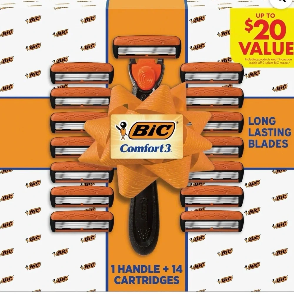 BIC Comfort 3 Refillable Men's 3-Blade Manual Razors, 1 Handle and 14 Cartridges